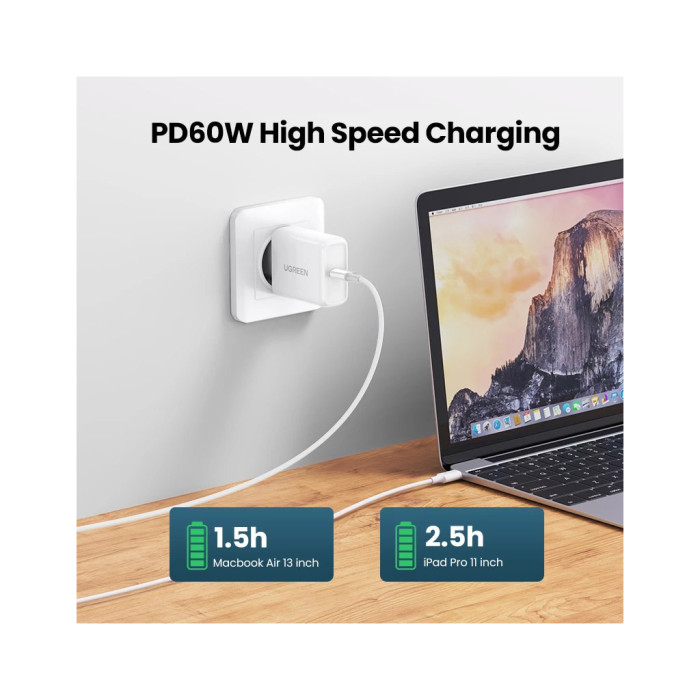 Дата кабель USB-C to USB-C 0.5m 3A 60W US264 white Ugreen (60517)