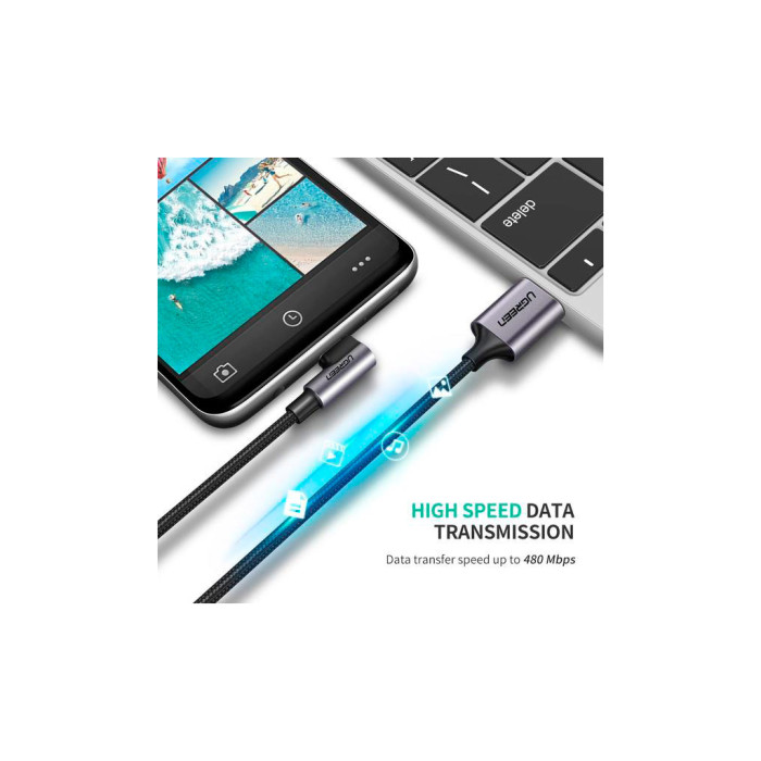 Дата кабель USB 2.0 AM to USB-C 3.0m 3A US284 90° corner black Ugreen (70255)