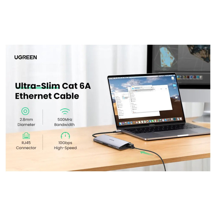 Патч-корд 0.5м, U/UTP CAT 6A Copper Ethernet Cable тонкий(діаметр 2.8мм) NW122 Black Ugreen (70331)