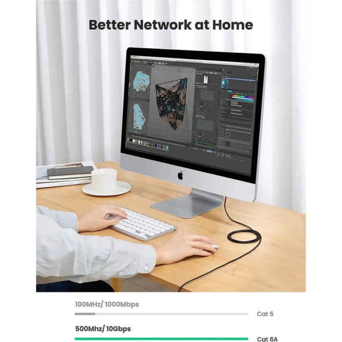 Патч-корд 1.5м, U/UTP CAT 6A Copper Ethernet Cable тонкий(діаметр 2.8мм) NW122 Black Ugreen (70333)
