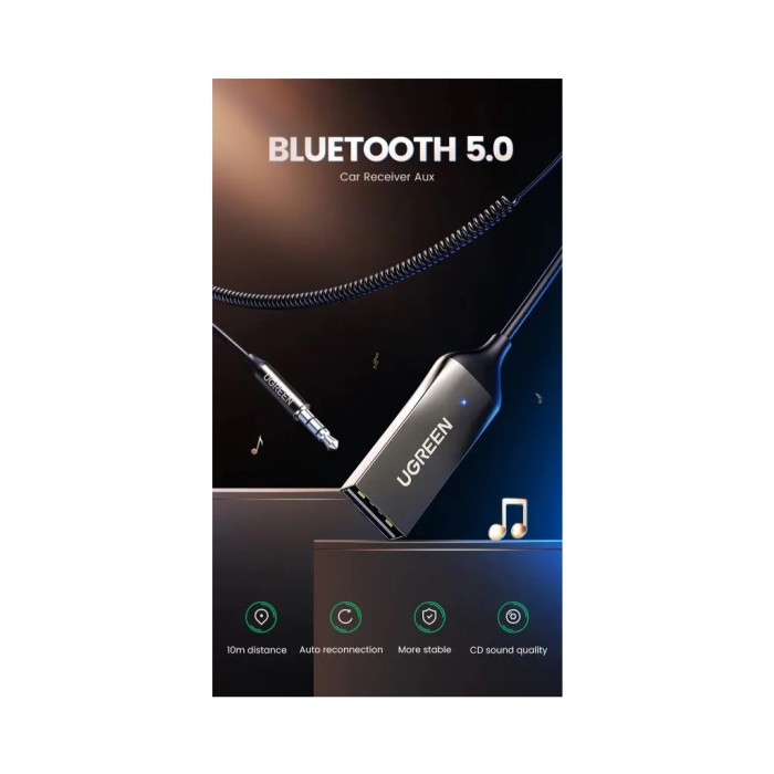 Bluetooth трансмітер Ugreen Bluetooth 5.0 Aux with mic CM309 UGREEN Black (70601)