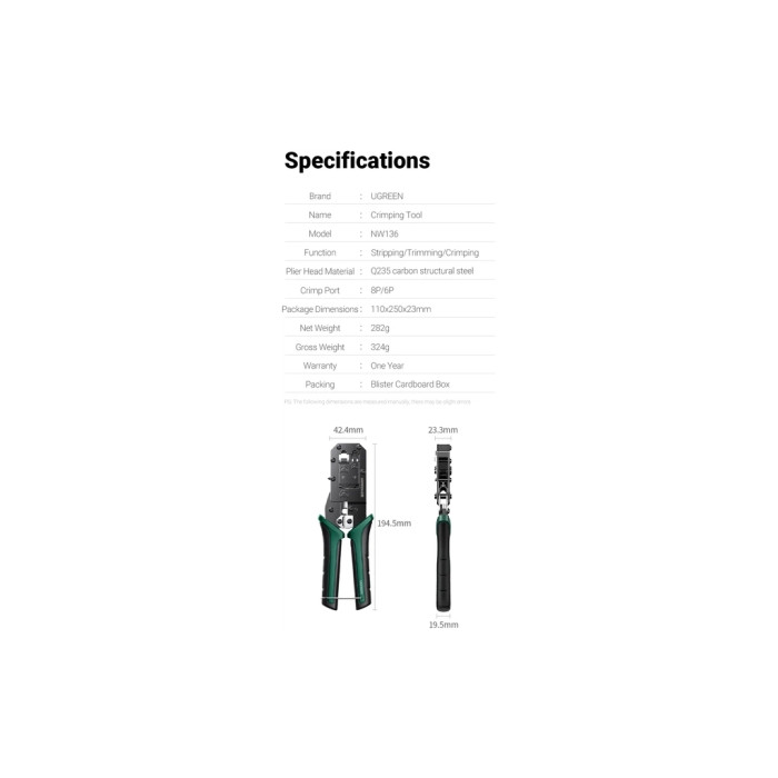 Інструмент Ugreen Обтискні кліщі NW136 Multifunctional Clamp Green (70683)