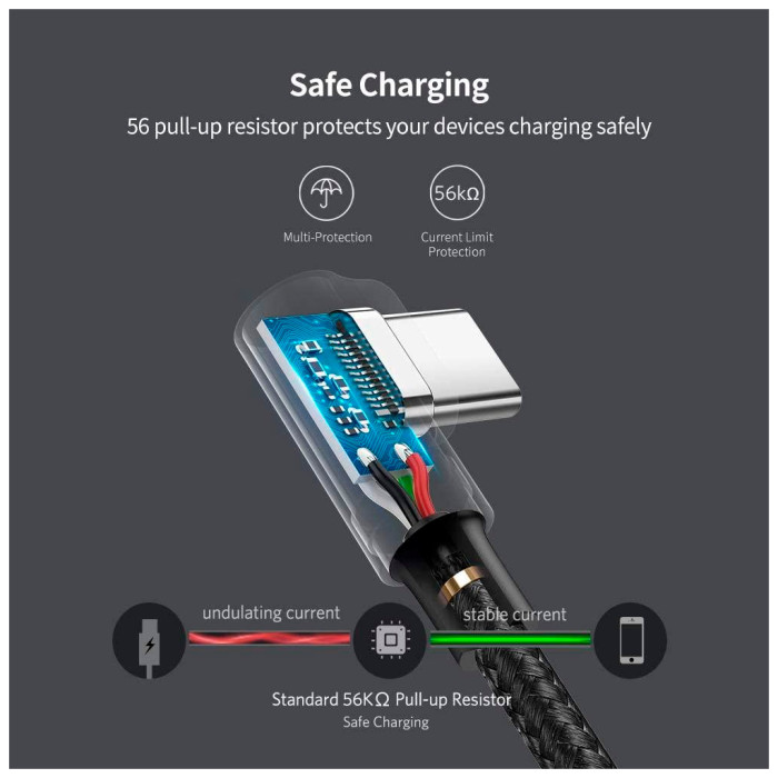 Дата кабель USB 2.0 AM to USB-C 3.0m 3A 90° corner US176 black Ugreen (70875)