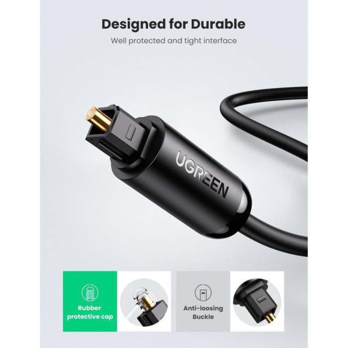 Кабель мультимедійний Optical Toslink 1.5m AV122 black Ugreen (70891)