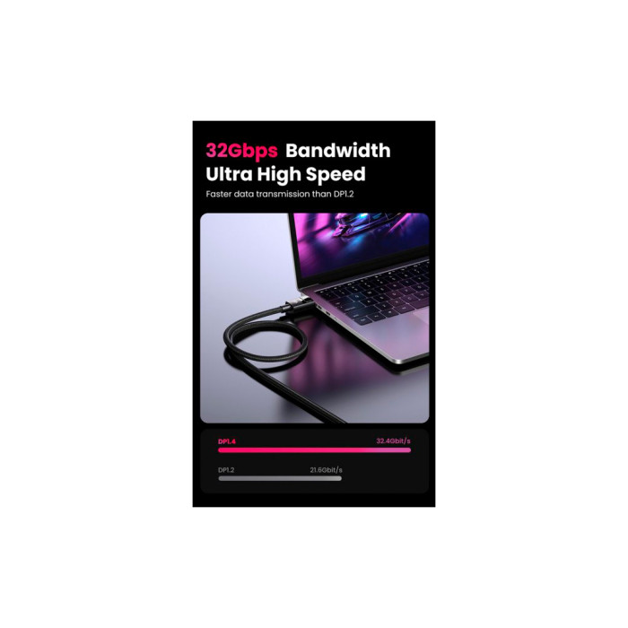 Кабель мультимедійний DisplayPort M to DisplayPort M 1.0m V1.4 braided DP114 black Ugreen (80390)