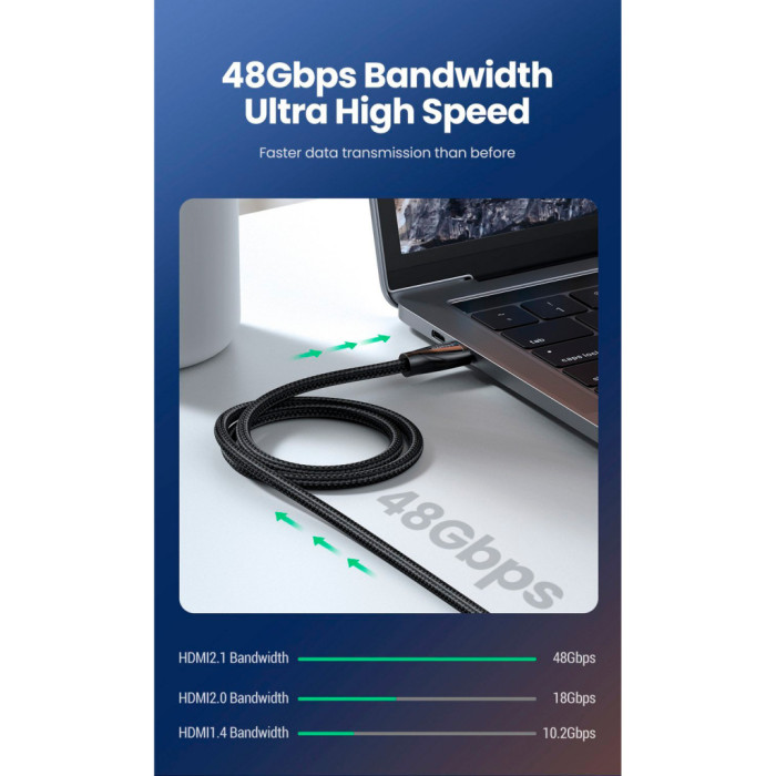Кабель мультимедійний HDMI M to HDMI M 5.0m braided HD140 black Ugreen (80405)