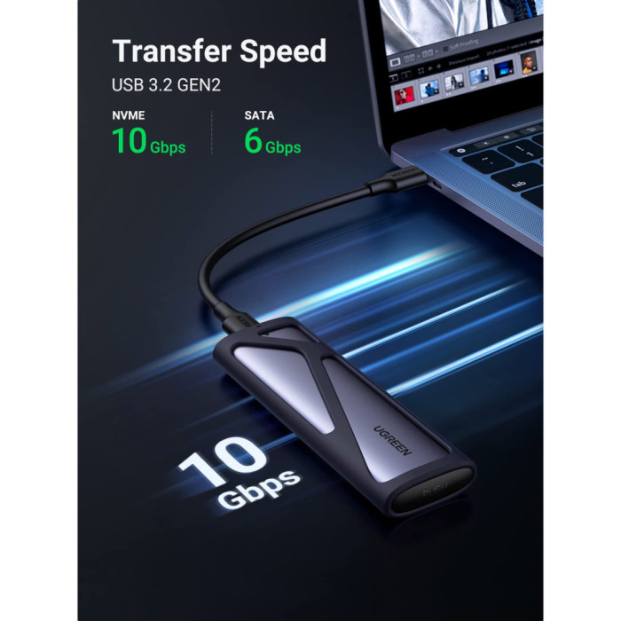 Кишеня зовнішня Ugreen SSD M.2 (NVME) M-KEY UGREEN 3.2 GEN2 CM400 gray (90264)