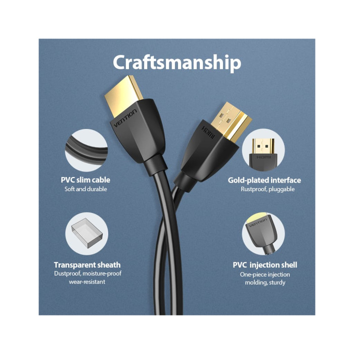 Кабель мультимедійний HDMI M to HDMI M 1.0m 4K60Hz black Vention (AAIBF)