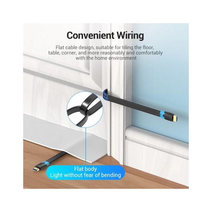 Кабель мультимедійний HDMI M to HDMI M 2.0m 4K60Hz flat black Vention (AAKBH)