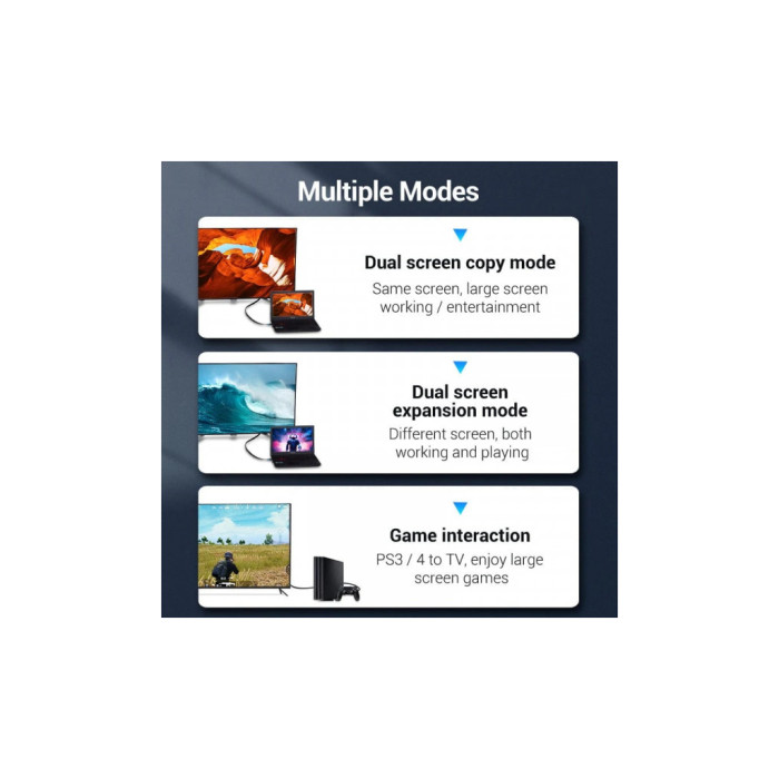 Кабель мультимедійний HDMI M to HDMI M 3.0m V2.0 4K60Hz PVC flat black Vention (AAKBI)