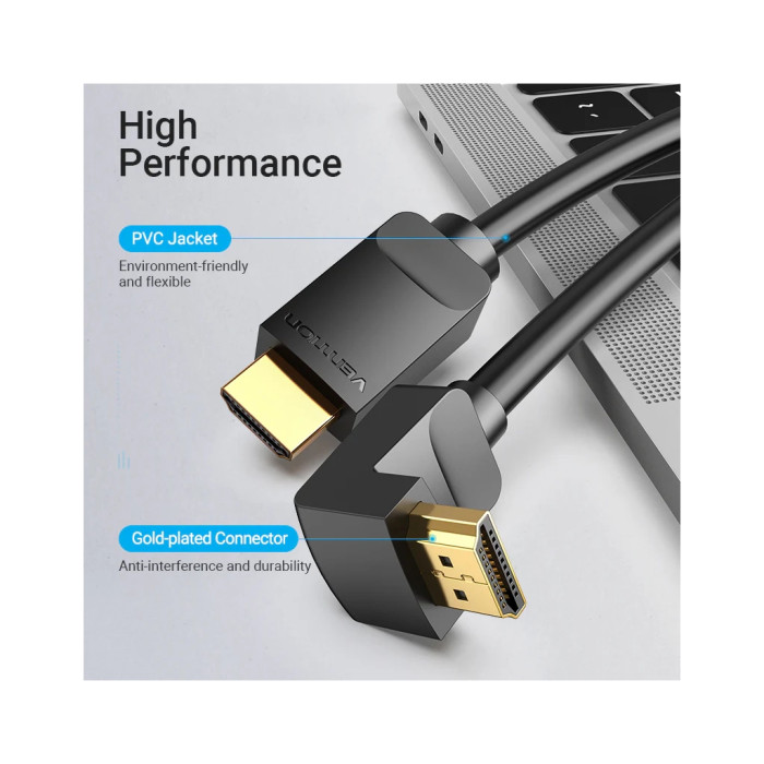 Кабель мультимедійний HDMI M to HDMI M 1.0m 4K60Hz 90° corner black Vention (AAQBF)
