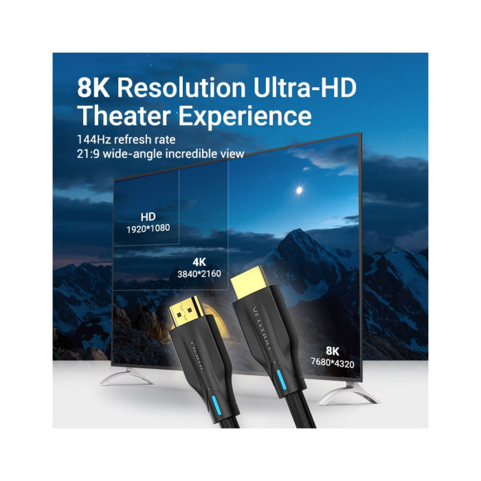 Кабель мультимедійний HDMI M to HDMI M 1.0m 8K60Hz cotton braided black Vention (AAUBF)