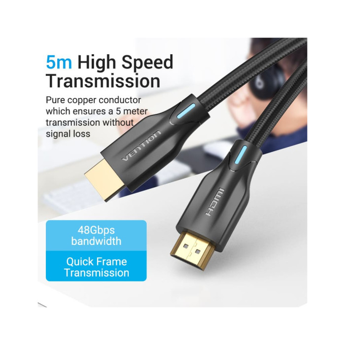 Кабель мультимедійний HDMI M to HDMI M 1.5m 8K60Hz cotton braided black Vention (AAUBG)