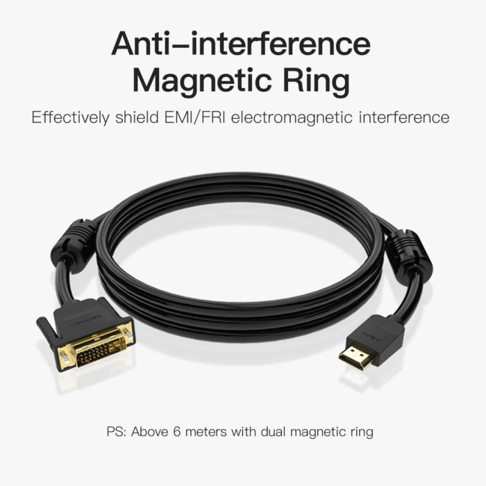 Кабель мультимедійний HDMI M to DVI M 2.0m 4K60Hz black Vention (ABFBH)