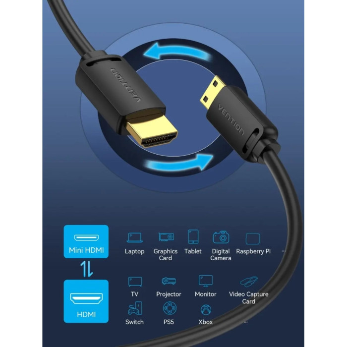 Кабель мультимедійний HDMI M to HDMI mini M 3.0m V2.0 4K60Hz Vention (AGHBI)