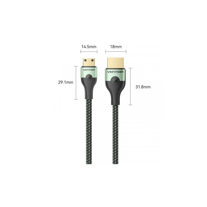 Кабель мультимедійний HDMI M to HDMI mini M 1.0m V2.1 8K 60Hz green Vention (AGJGF)