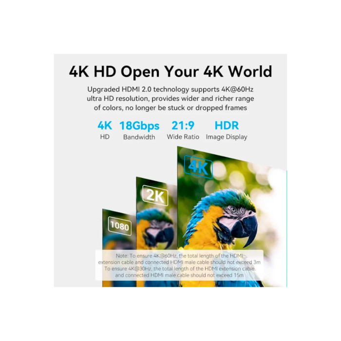 Кабель мультимедійний HDMI M to HDMI F 5.0m V2.0 4K60Hz Vention (AHCBJ)