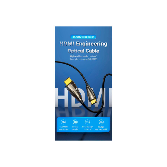 Кабель мультимедійний HDMI M to HDMI M 30.0m V2.0 Optical 4K 60Hz 18Gbps Dolby 7.1 PVC black Vention (ALABT)