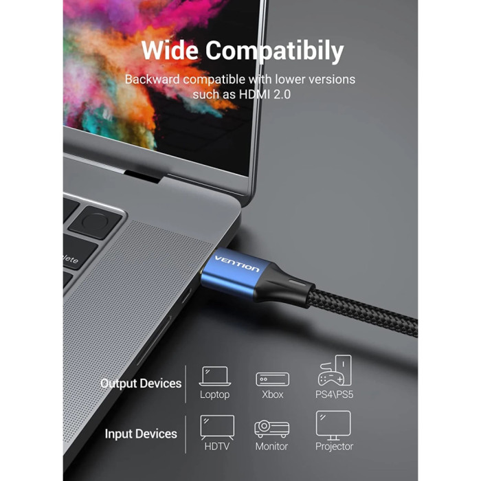 Кабель мультимедійний HDMI M to HDMI M 1.0m 8K60Hz cotton braided blue Vention (ALGLF)