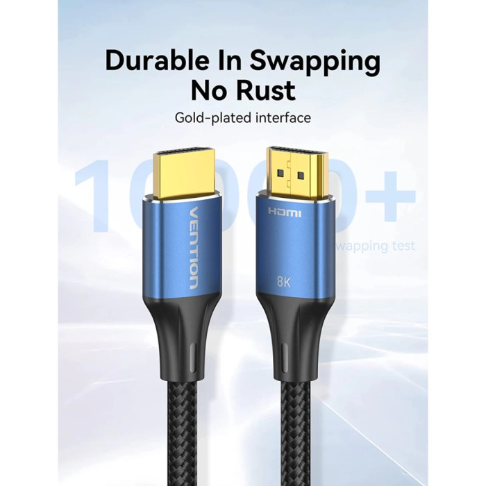 Кабель мультимедійний HDMI M to HDMI M 1.5m 8K60Hz cotton braided blue Vention (ALGLG)