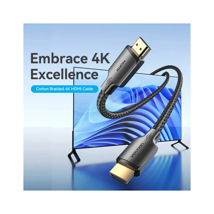 Кабель мультимедійний HDMI M to HDMI M 10.0m 4K30Hz cotton braided black Vention (ALLBL)