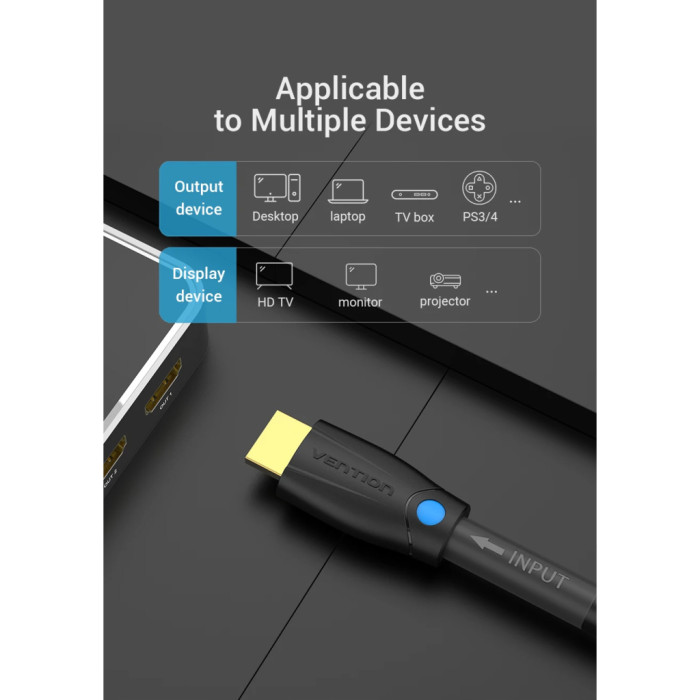Кабель мультимедійний HDMI M to HDMI M 1.0m 4K60Hz cotton braided black zinc alloy Vention (ALMBF)