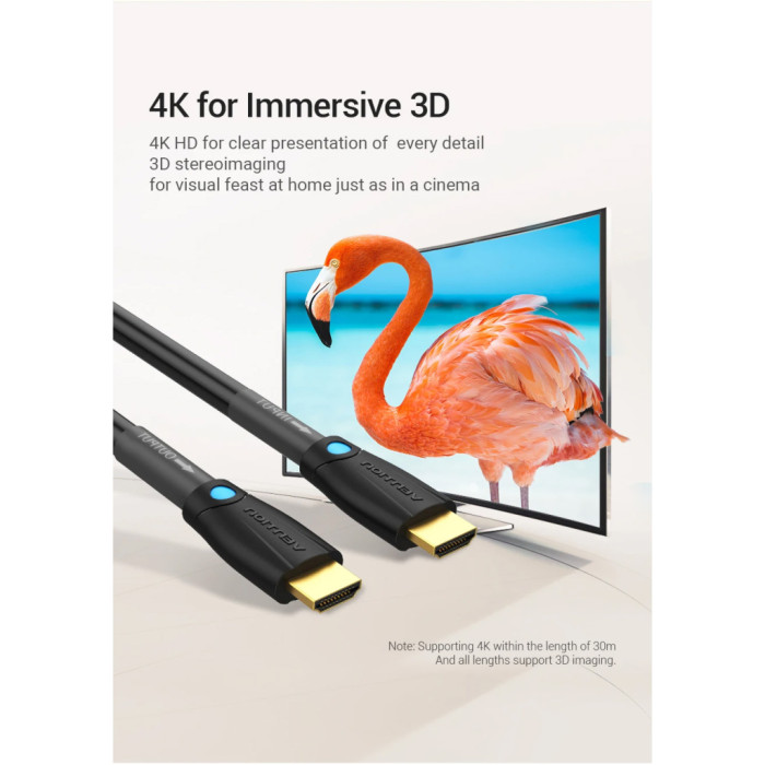 Кабель мультимедійний HDMI M to HDMI M 1.0m 4K60Hz cotton braided black zinc alloy Vention (ALMBF)