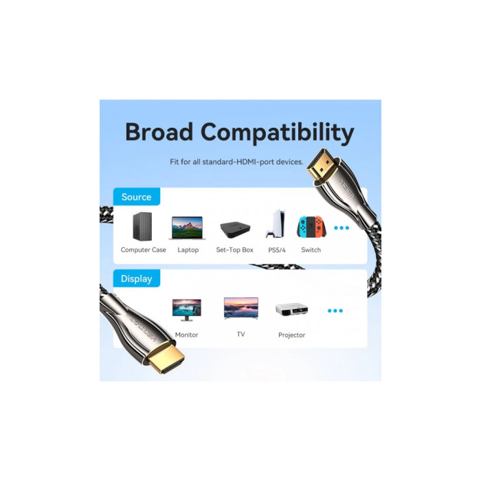 Кабель мультимедійний HDMI M to HDMI M 15.0m V2.0 4K60Hz braided zinc alloy black Vention (ALMBN)