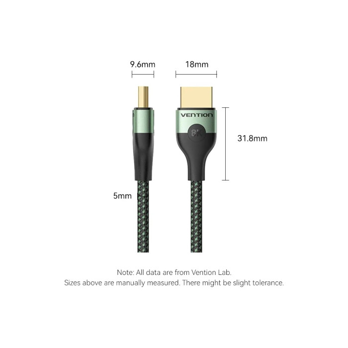 Кабель мультимедійний HDMI M to HDMI M 1.0m 8K60Hz ultra thin cotton braided green Vention (ALOGF)