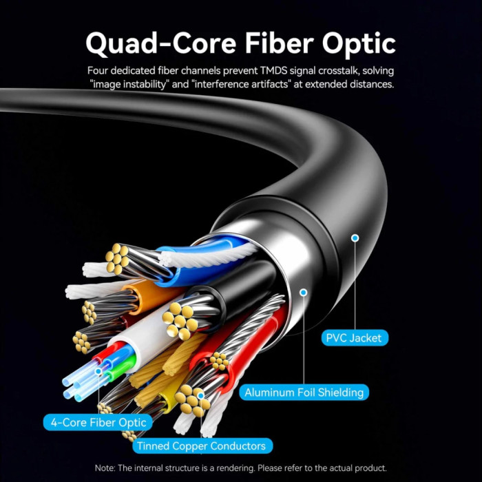 Кабель мультимедійний HDMI M to HDMI M 70.0m 4K60Hz fiber optic black Vention (ALSBAX)