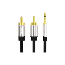 Кабель мультимедійний 3.5mm M to 2xRCA M 1.0m black Vention (BCFBF)