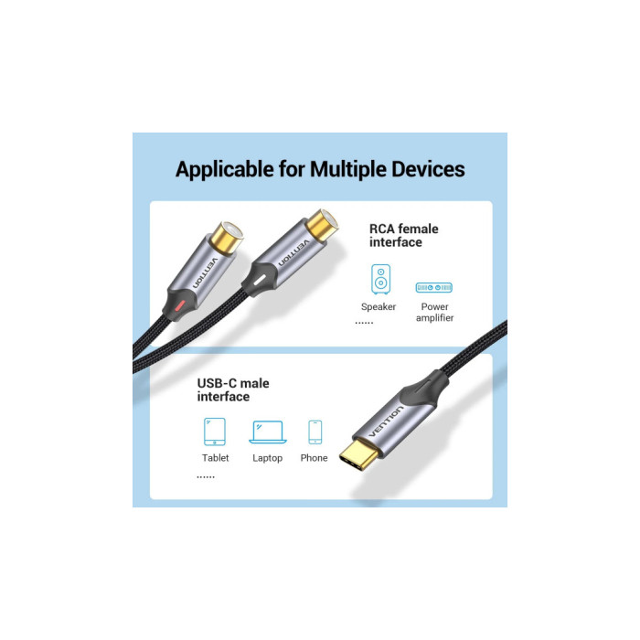 Кабель мультимедійний USB-C M to 2xRCA F 0.5m black Vention (BGVHD)