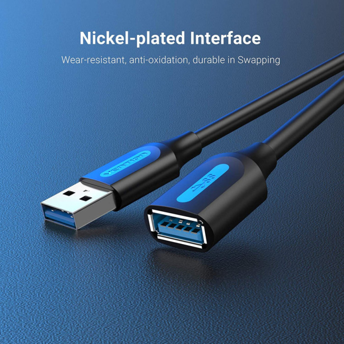 Дата кабель USB 3.0 AM/AF 0.5m black Vention (CBHBD)
