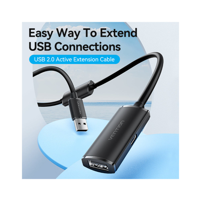 Дата кабель USB 2.0 AM/AF 5.0m Active black Vention (CBKBJ)