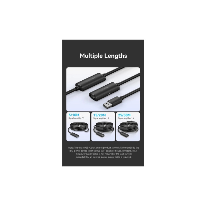 Дата кабель USB 2.0 AM/AF 10.0m Active black Vention (CBKBL)