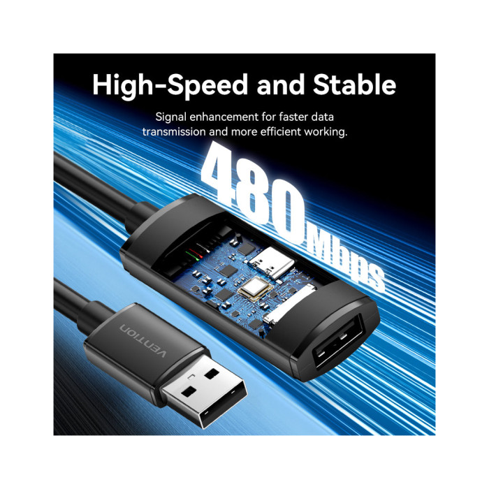 Дата кабель USB 2.0 AM/AF 25.0m Active black Vention (CBKBS)