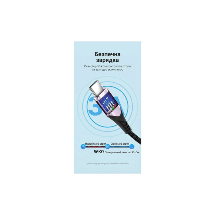 Дата кабель USB 2.0 AM to USB-C 1.5m 3A cotton braided aluminum purple Vention (CODVG)