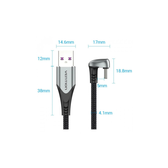 Дата кабель USB 2.0 AM to USB-C 1.5m 66W 180° U-Shaped aluminum alloy Vention (COHHG)
