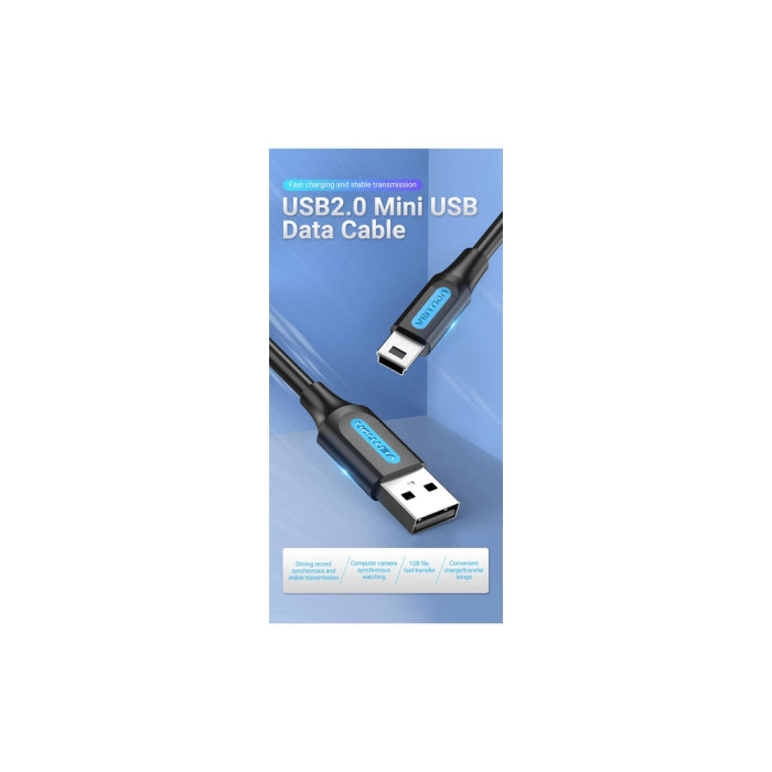 Дата кабель USB 2.0 AM to Mini 5P 2.0m black Vention (COMBH)