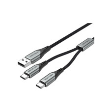Дата кабель USB 2.0 AM to 2хUSB-C M 1.0m 2.4А 480Mbps Aluminum Vention (CQOHF)