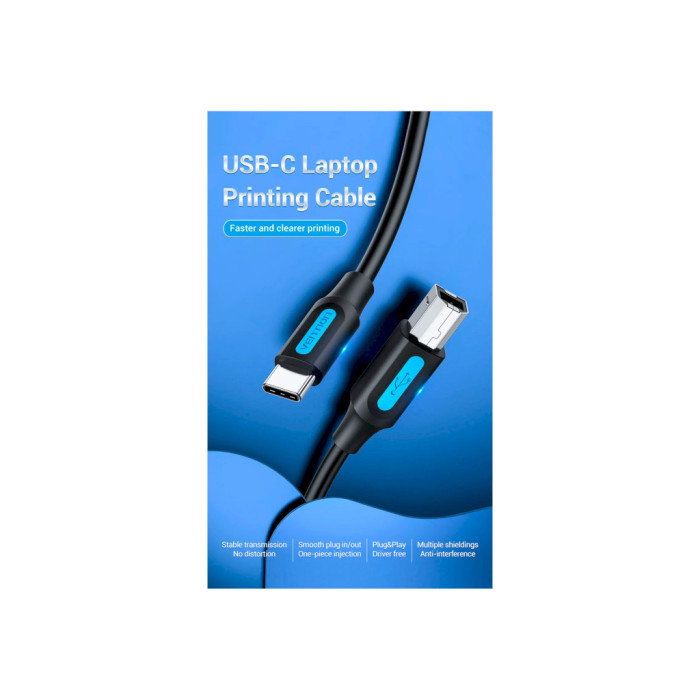 Кабель для принтера USB-C 2.0 to BM 2.0m 2.4А 480Mbps Vention (CQUBH)