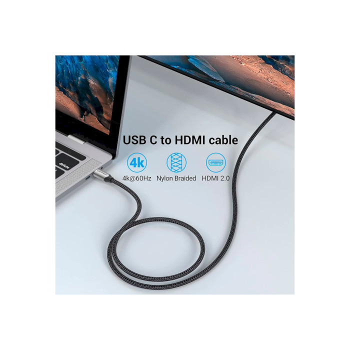 Кабель мультимедійний USB-C to HDMI M 1.5m 4K60Hz Thunderbolt 3 HDCP2.2 black Vention (CRBBG)