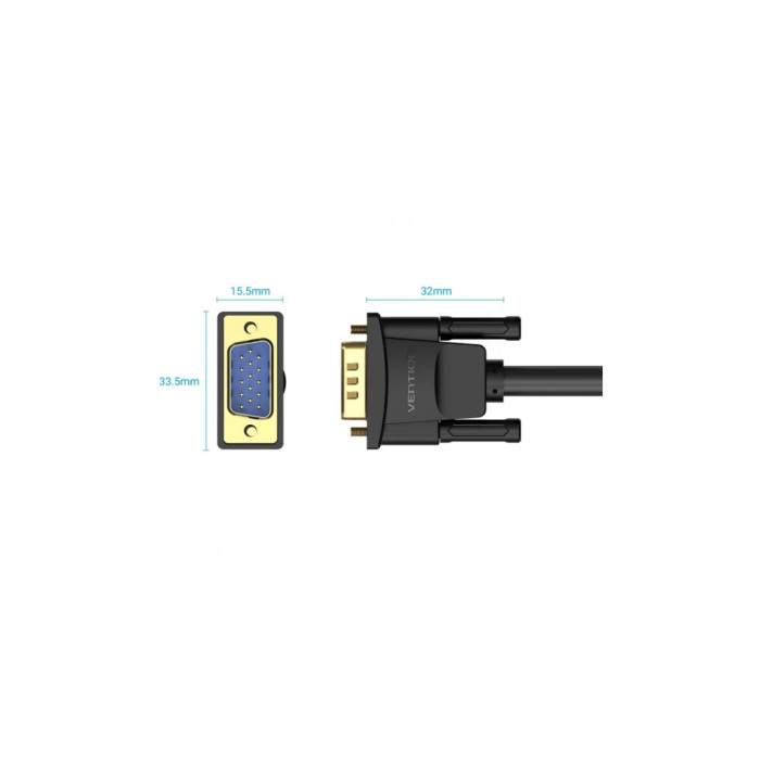 Кабель мультимедійний VGA M to VGA M 1.0m ferrite black Vention (DAEBF)