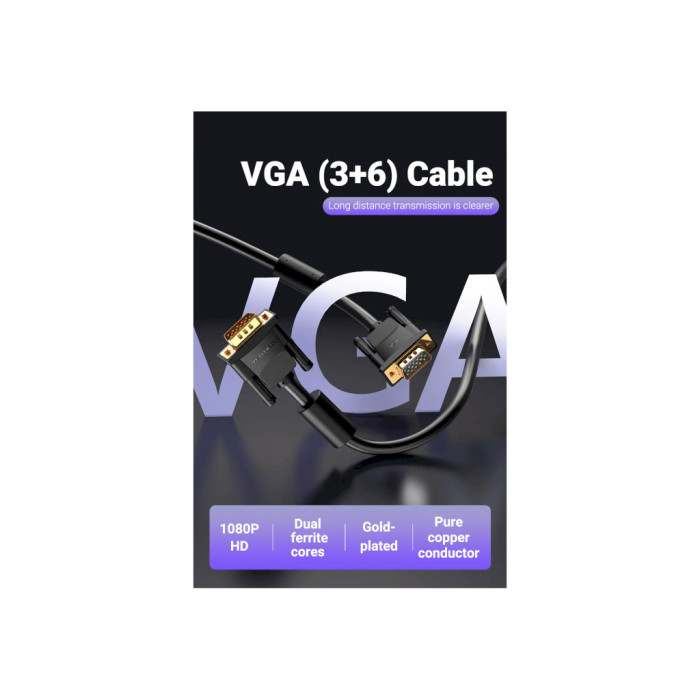 Кабель мультимедійний VGA M to VGA M 2.0m ferrite Vention (DAEBH)