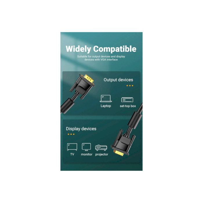 Кабель мультимедійний VGA M to VGA M 2.0m ferrite Vention (DAEBH)