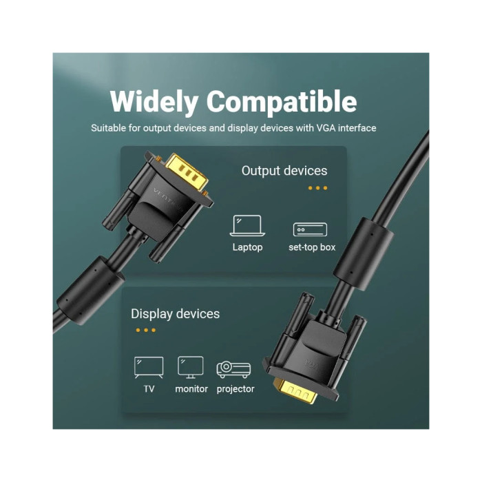 Кабель мультимедійний VGA M to VGA M 20.0m black Vention (DAEBQ)