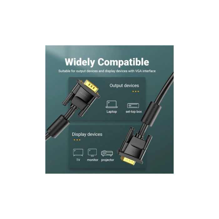 Кабель мультимедійний VGA M to VGA M 25.0m ferrite black Vention (DAEBS)