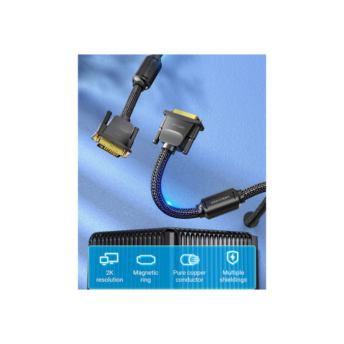 Кабель мультимедійний DVI M to DVI M 8.0m 24+1pin 2K60Hz ferrite Vention (EAEBK)