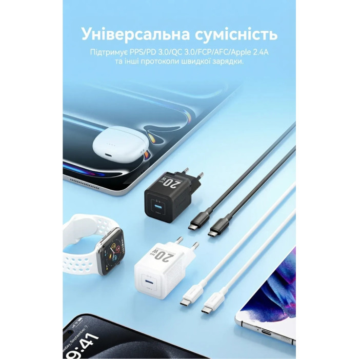 Зарядний пристрій Vention USB-C PD20W GaN black (FEPB0-EU)