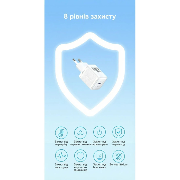 Зарядний пристрій Vention USB-C PD20W GaN white (FEPW0-EU)